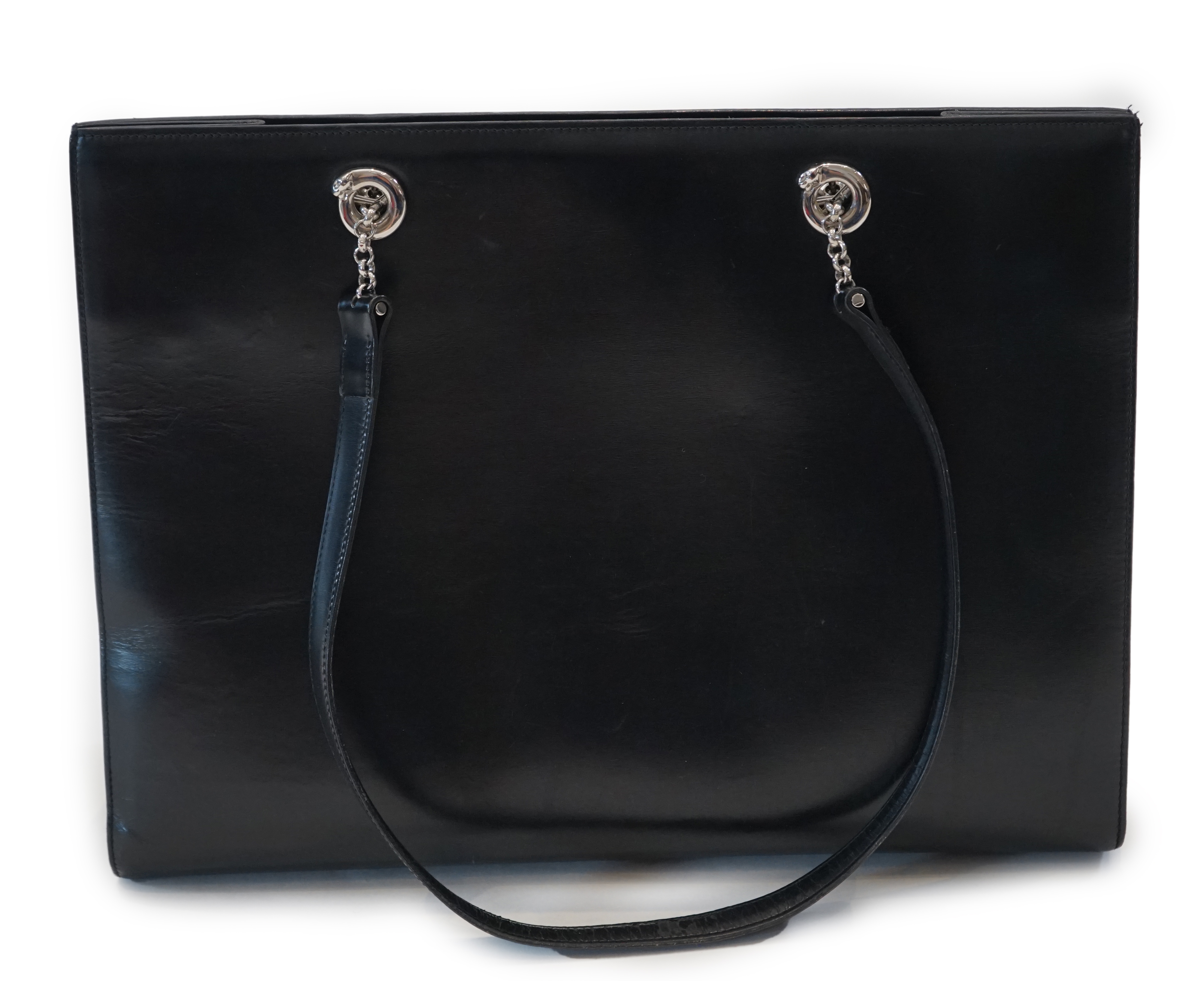A Cartier Panthère shopping bag in black leather, width 37cm, depth 13cm, height 28cm